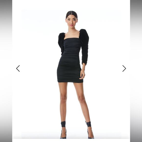 Alice & Olivia KATRICE VELVET PUFF SLEEVE MINI DRESS - Picture 1 of 13